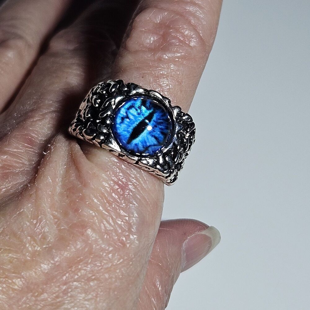 Silver Tone Adjustable Blue Eye Ring